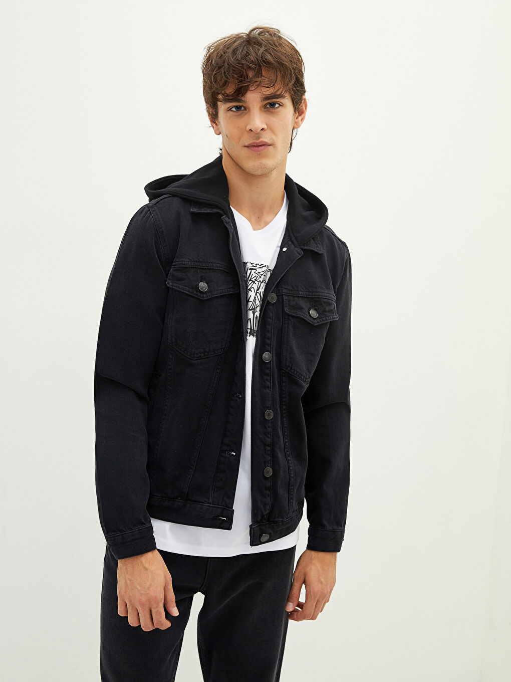 Regular Fit Hooded Men's Denim Jacket-1