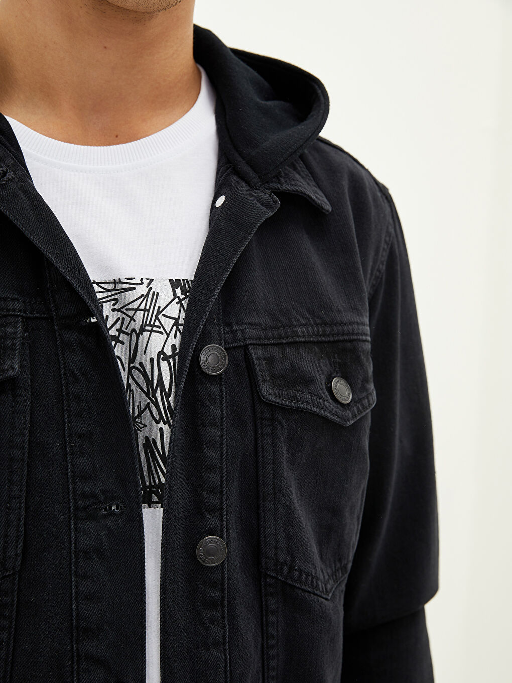 Regular Fit Hooded Men's Denim Jacket-2