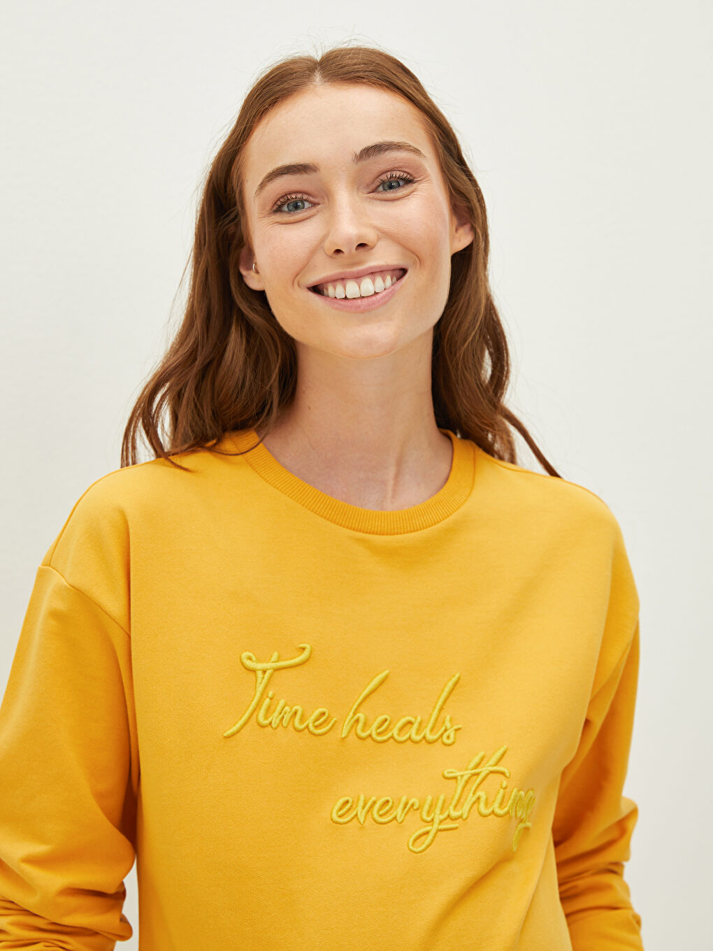 Crew Neck Embroidered Long Sleeve Maternity Sweatshirt-3