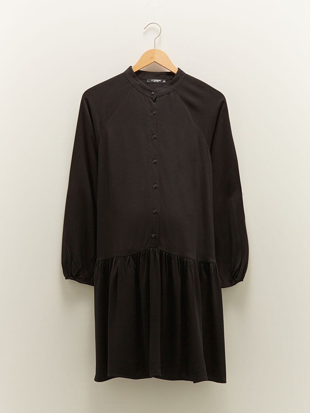 Siyah Hakim Yaka Düz Uzun Kollu Belmando Kumaş Hamile Elbise-4