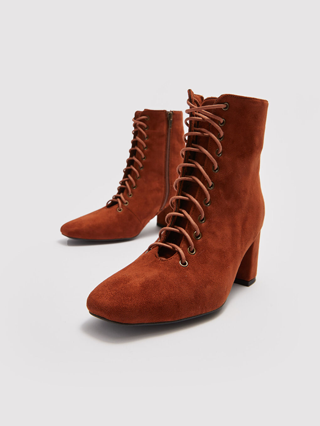 Lace Up And Zipper Heeled Women's Boots-5