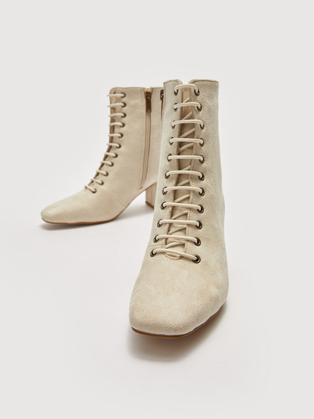 Lace Up And Zipper Heeled Women's Boots-2