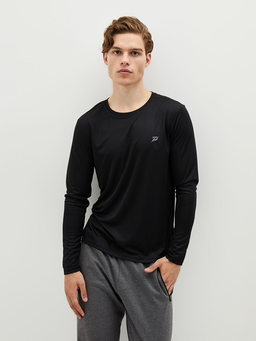 Футболка для спорта с длинным рукавом и круглым вырезом для мужчин-4