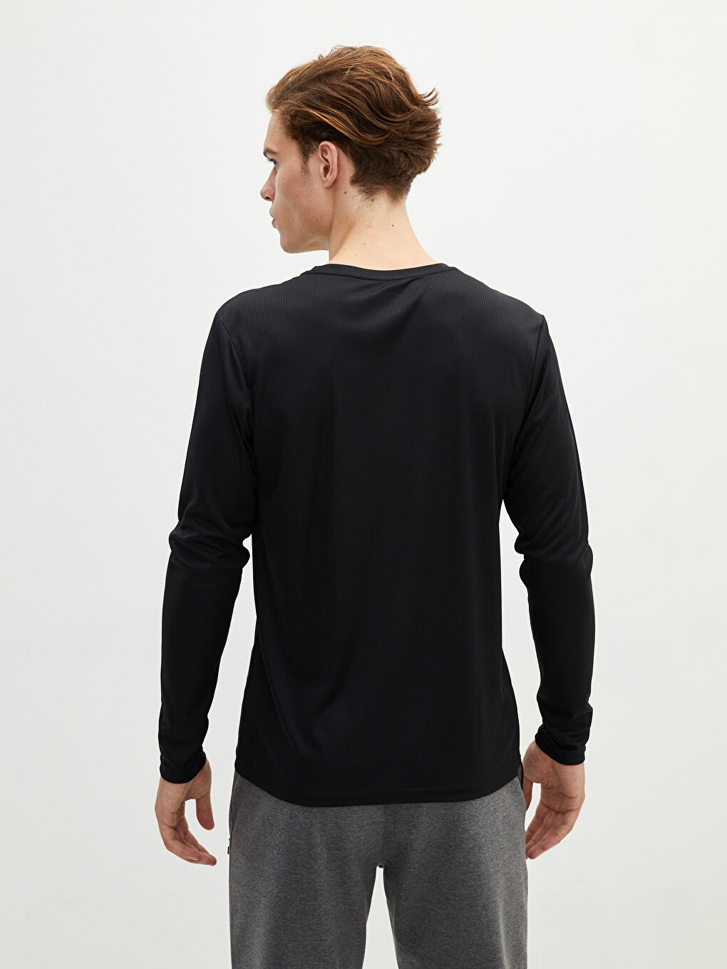 Футболка для спорта с длинным рукавом и круглым вырезом для мужчин-5