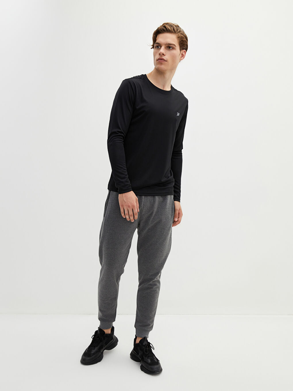 Футболка для спорта с длинным рукавом и круглым вырезом для мужчин-1