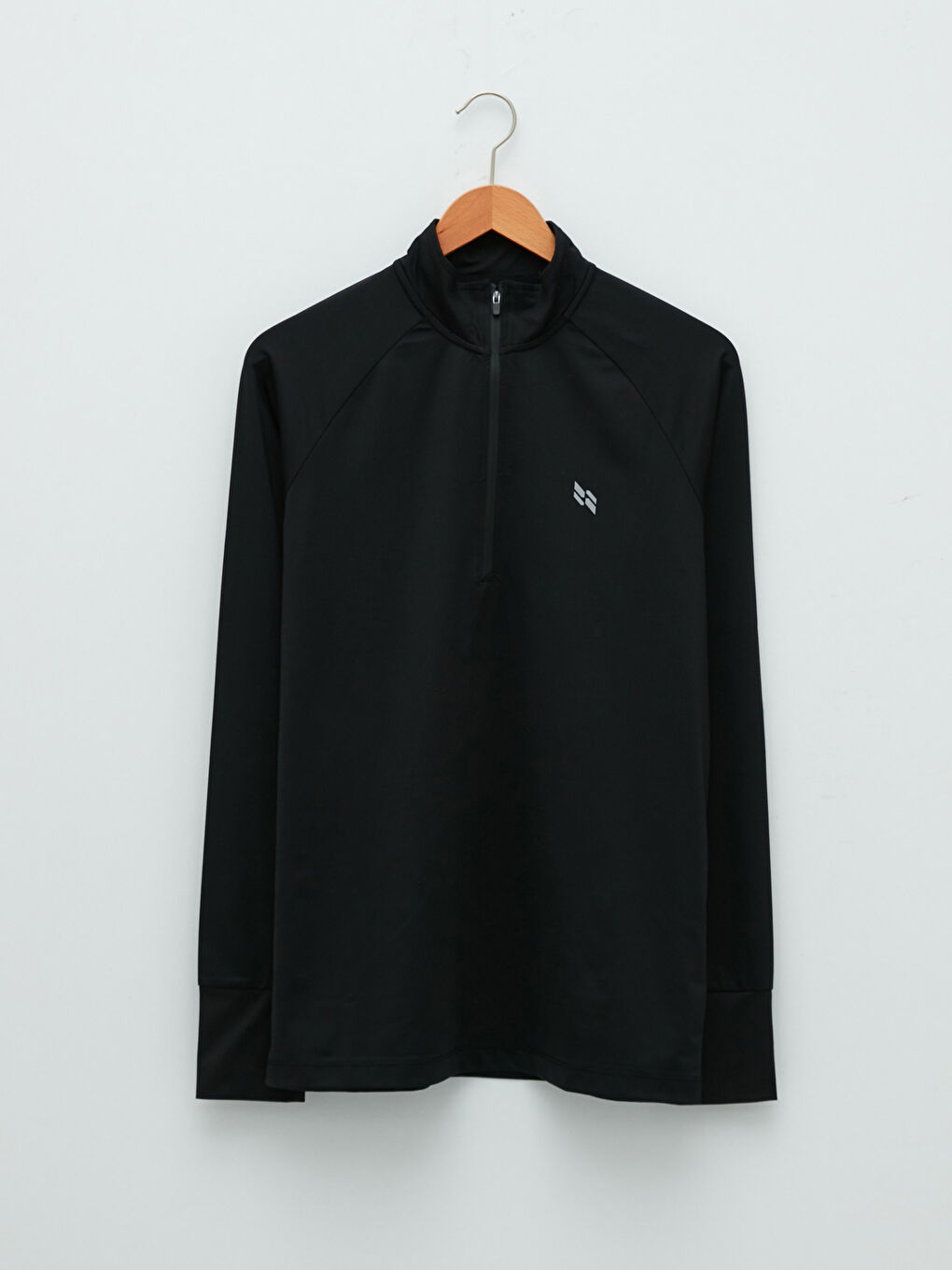 Siyah Dik Yaka Uzun Kollu Erkek Spor Sweatshirt-5