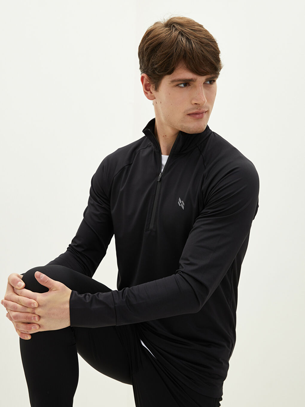 Siyah Dik Yaka Uzun Kollu Erkek Spor Sweatshirt-2