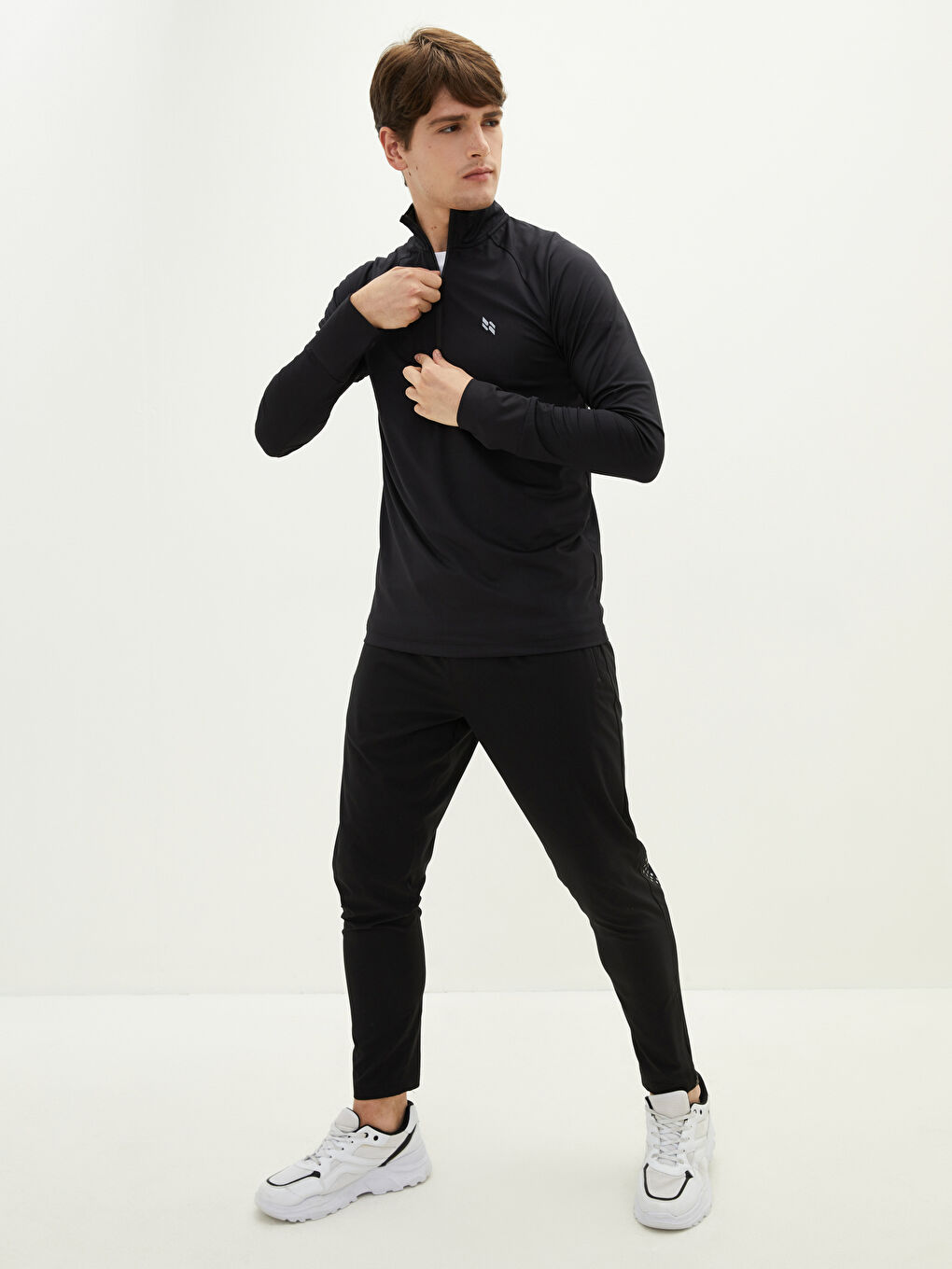 Siyah Dik Yaka Uzun Kollu Erkek Spor Sweatshirt-3