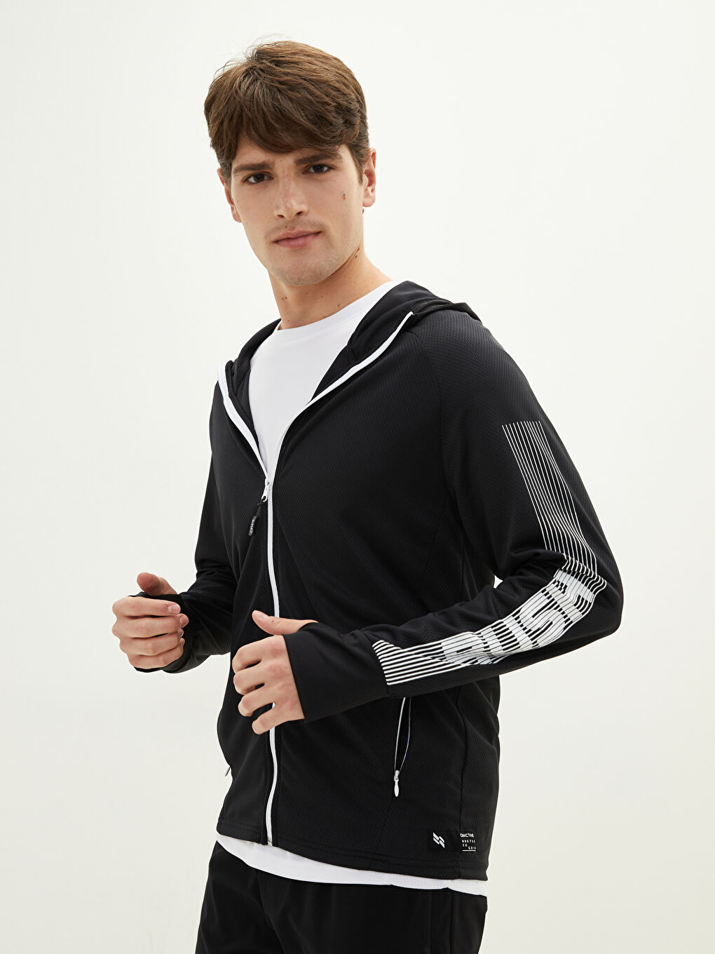 Siyah Slim Fit Kapüşonlu Erkek Spor Hırka-1