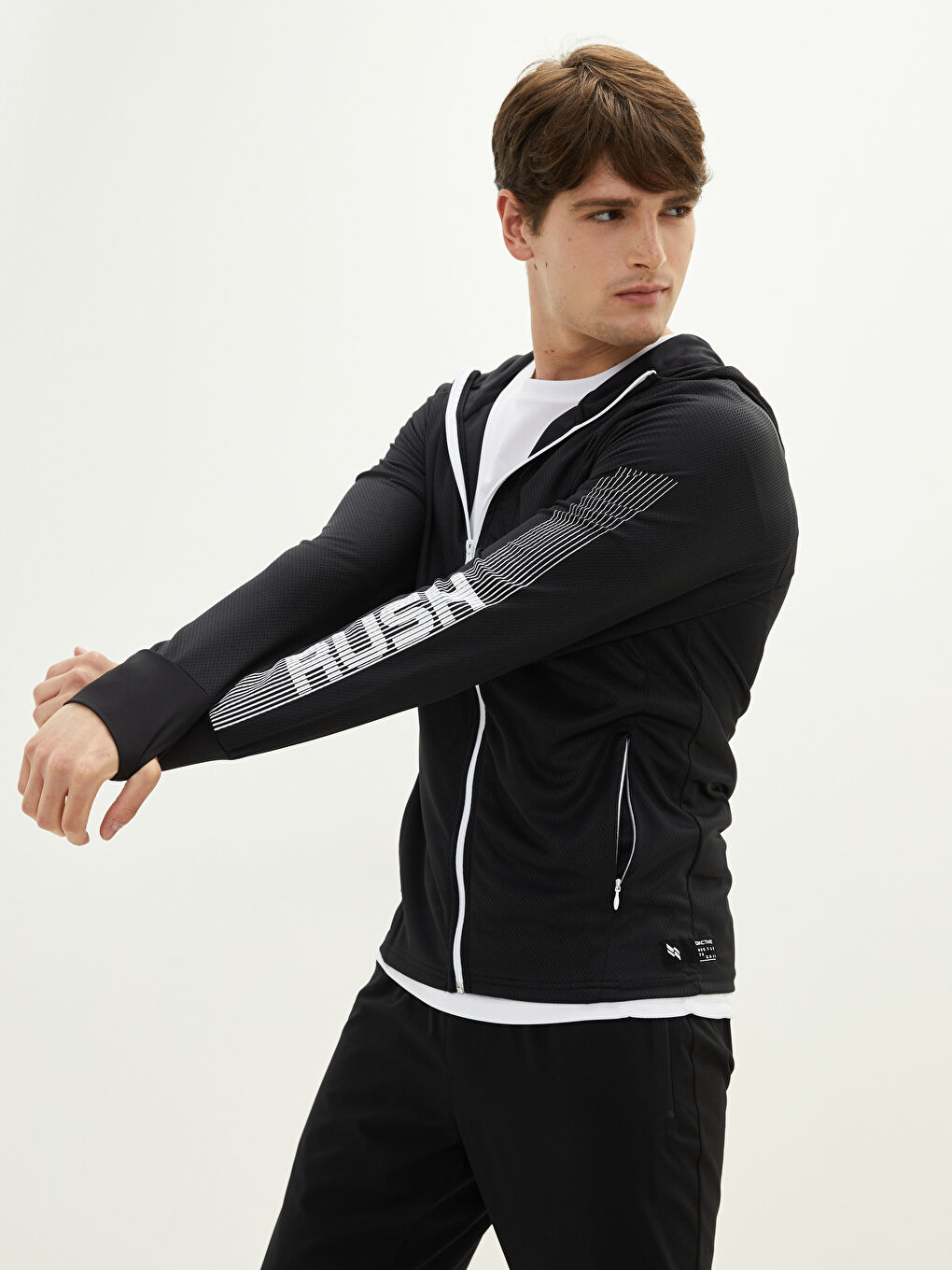 Siyah Slim Fit Kapüşonlu Erkek Spor Hırka-2