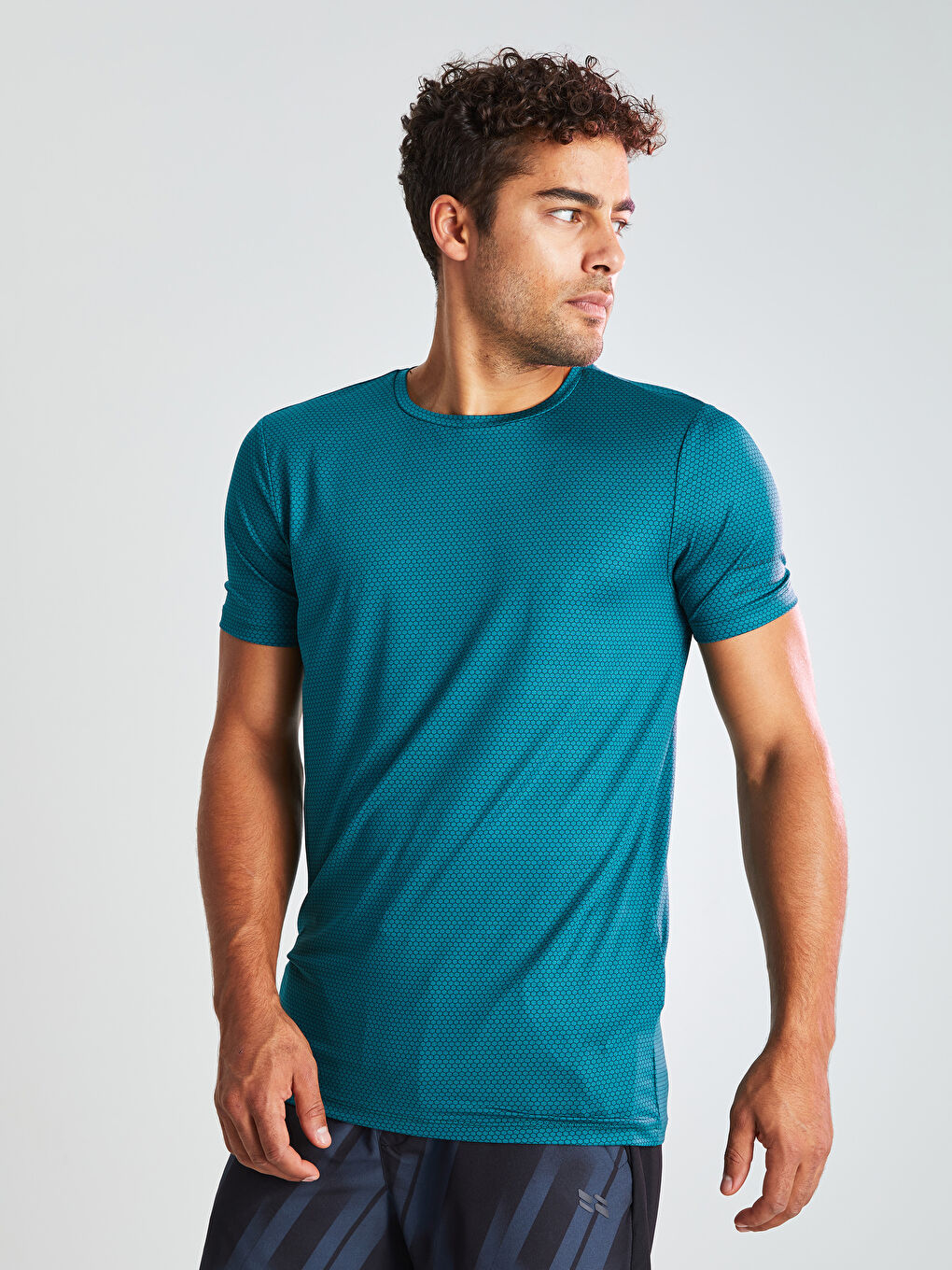 Yeşil Bisiklet Yaka Kısa Kollu Erkek Spor Tişört-1