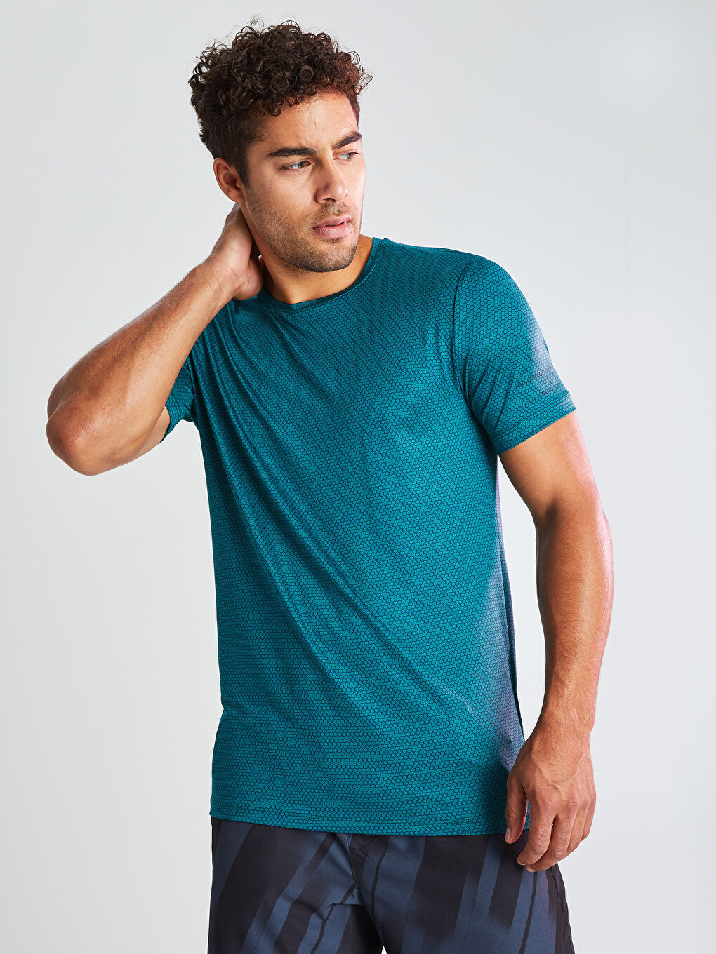 Yeşil Bisiklet Yaka Kısa Kollu Erkek Spor Tişört-2