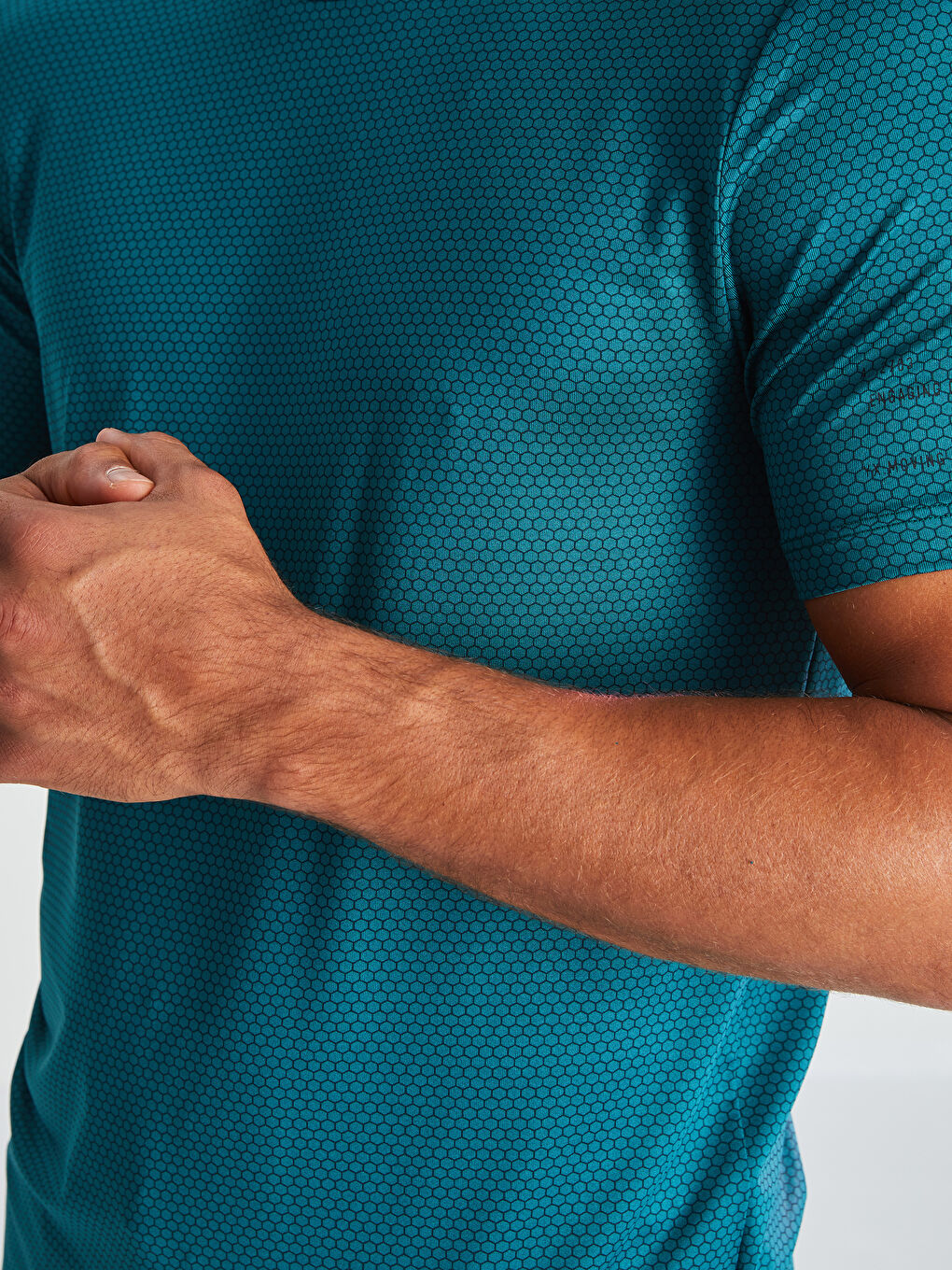 Yeşil Bisiklet Yaka Kısa Kollu Erkek Spor Tişört-5