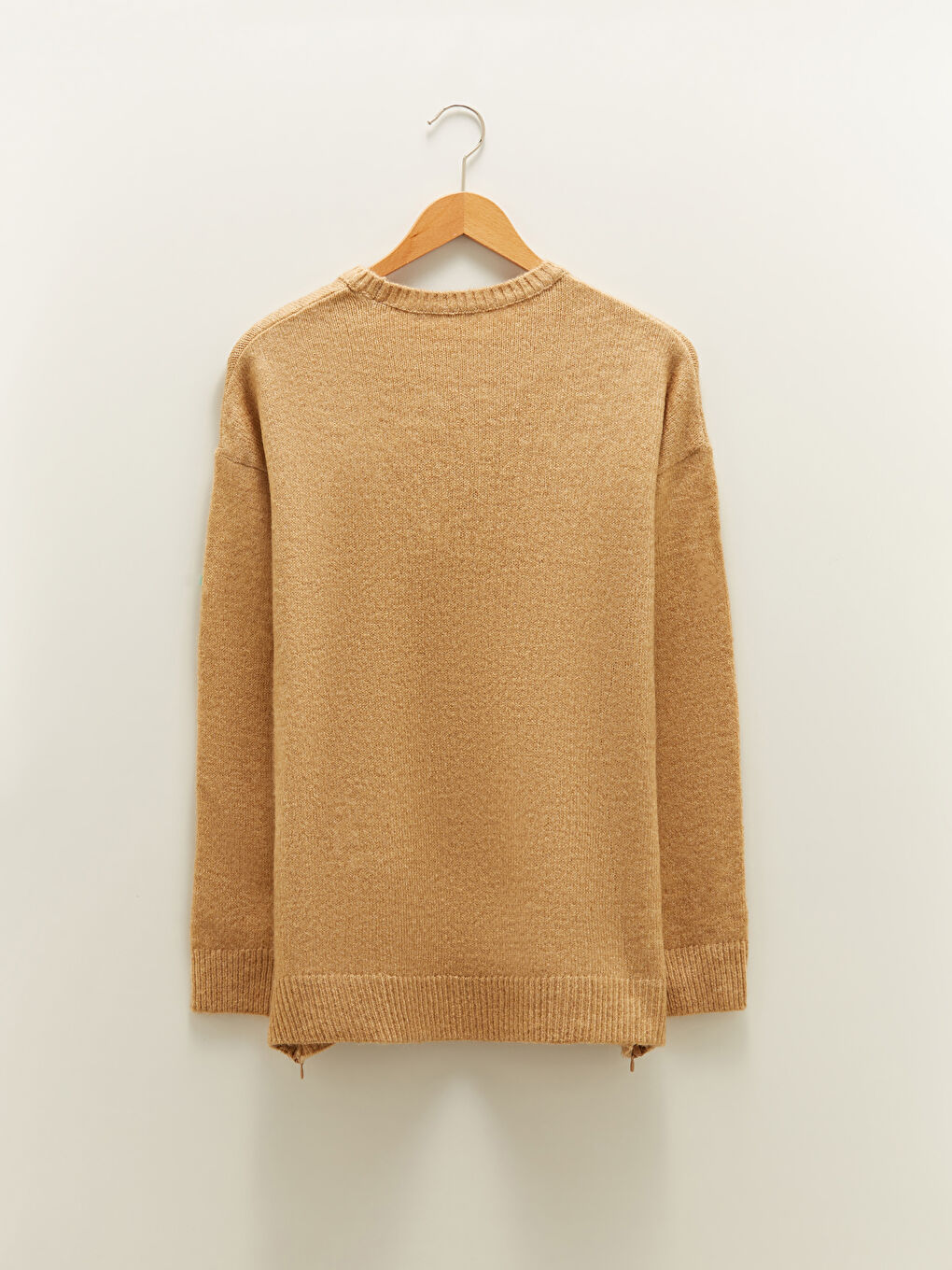 Bej Bisiklet Yaka Düz Uzun Kollu Hamile Triko Kazak-7