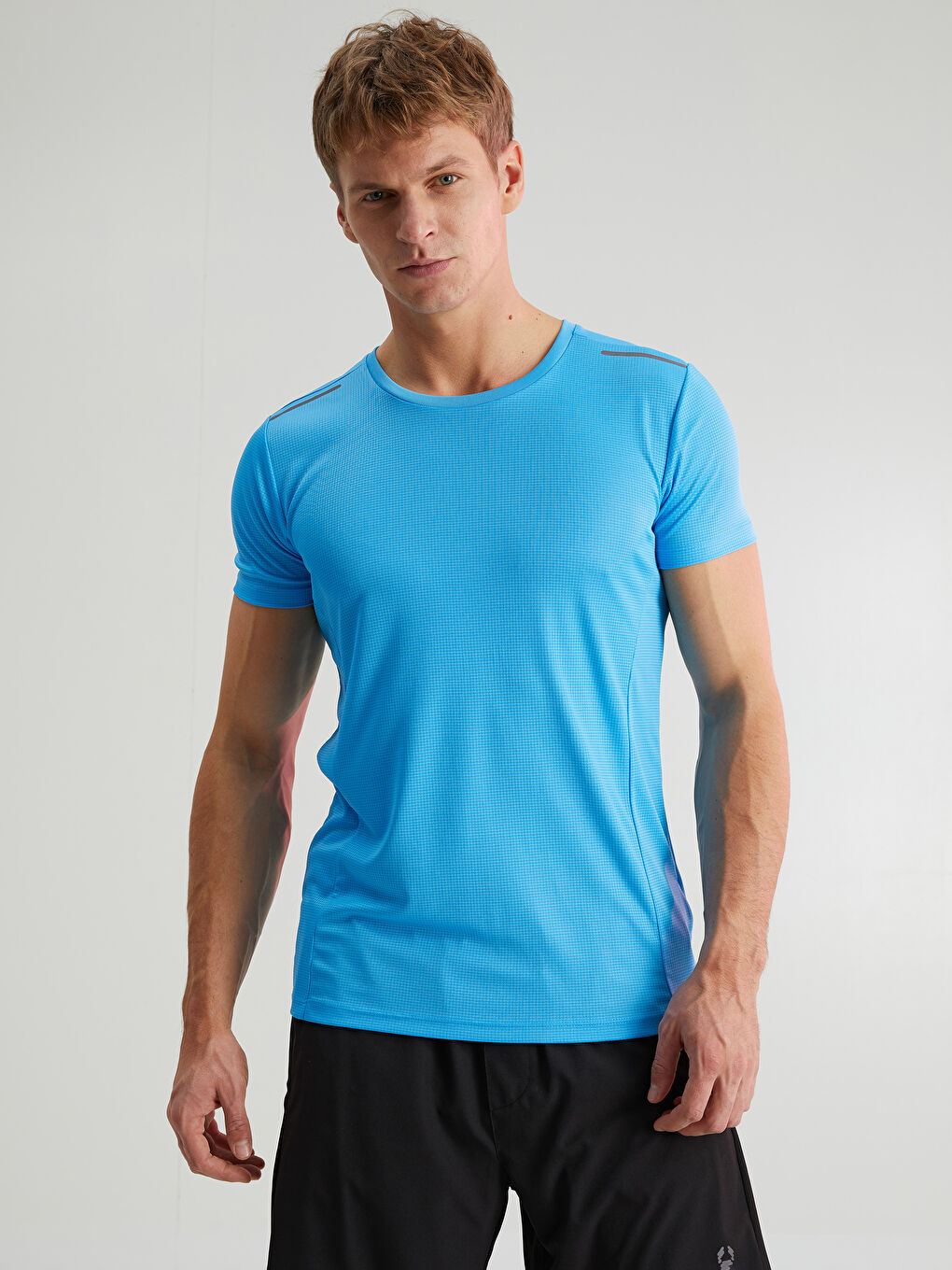 Turkuaz Bisiklet Yaka Kısa Kollu Erkek Spor Tişört-1