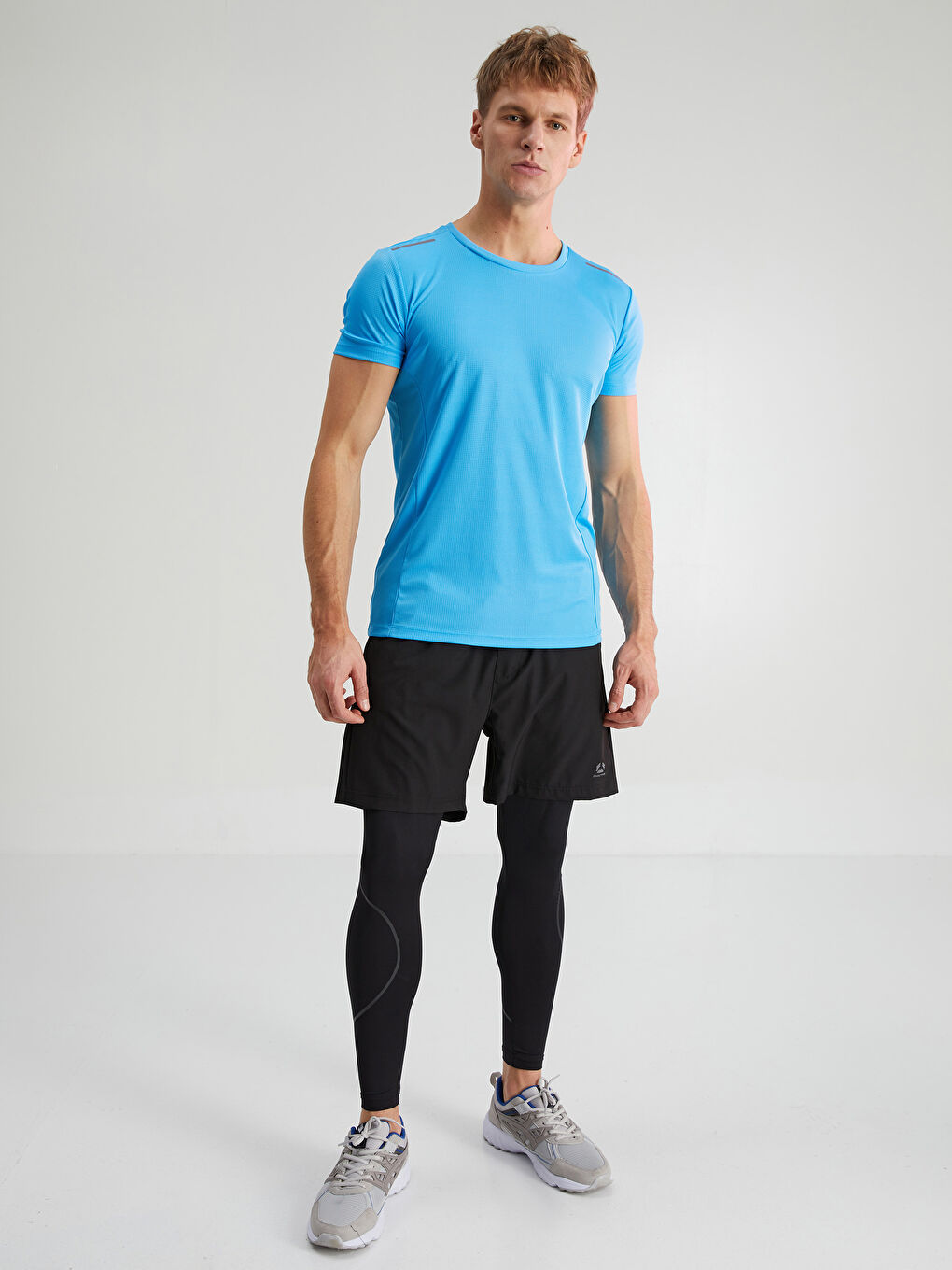 Turkuaz Bisiklet Yaka Kısa Kollu Erkek Spor Tişört-3