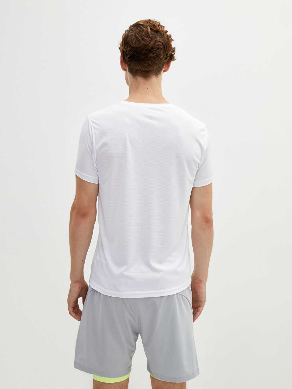 Beyaz Bisiklet Yaka Kısa Kollu Aktif Spor Erkek Tişört-9