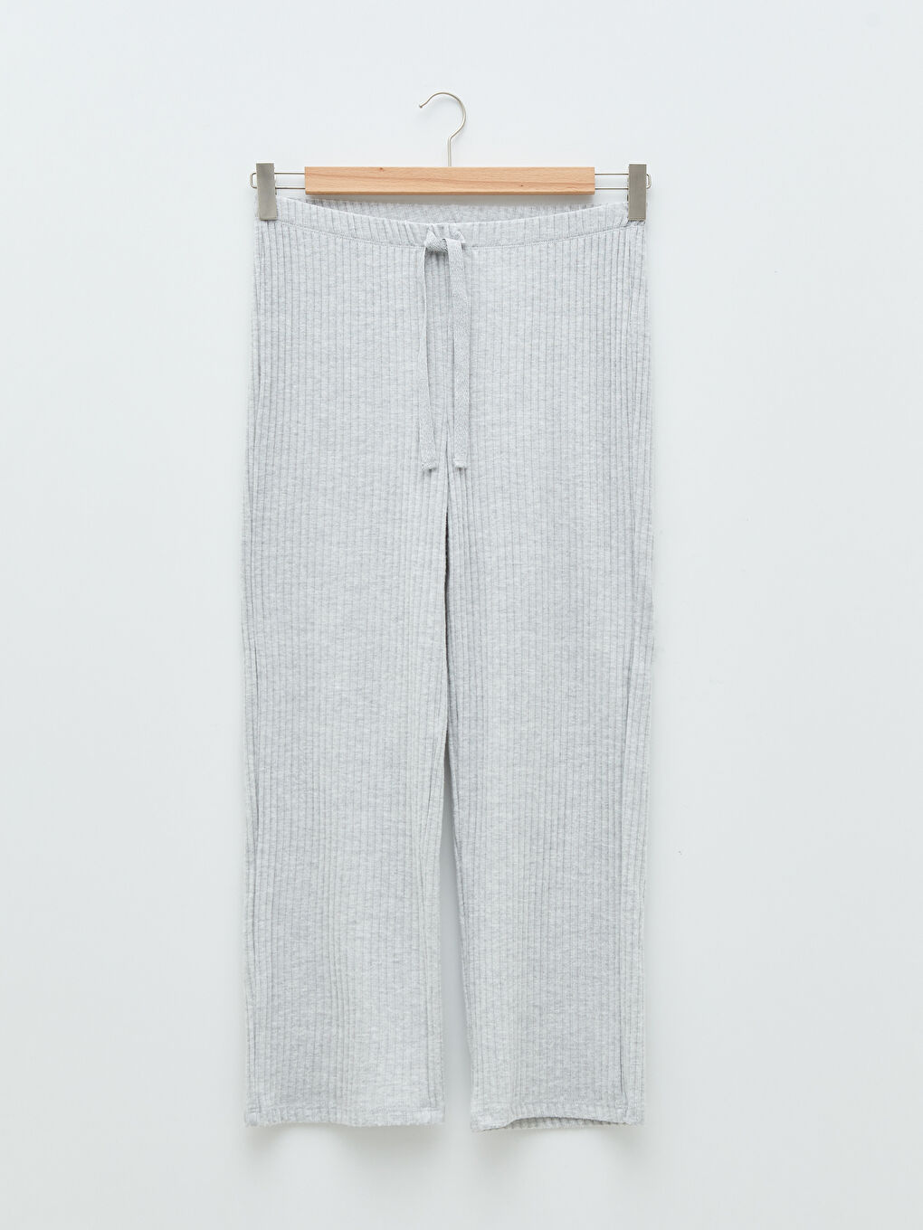 Gri V Yaka Düz Uzun Kollu Kadın Pijama Takımı-7