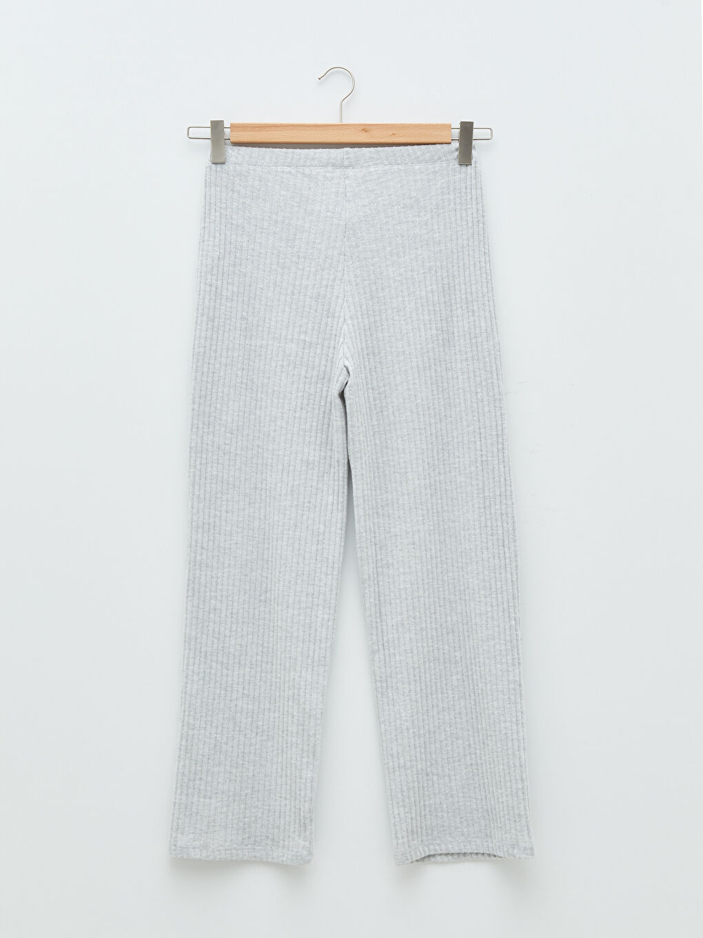 Gri V Yaka Düz Uzun Kollu Kadın Pijama Takımı-9