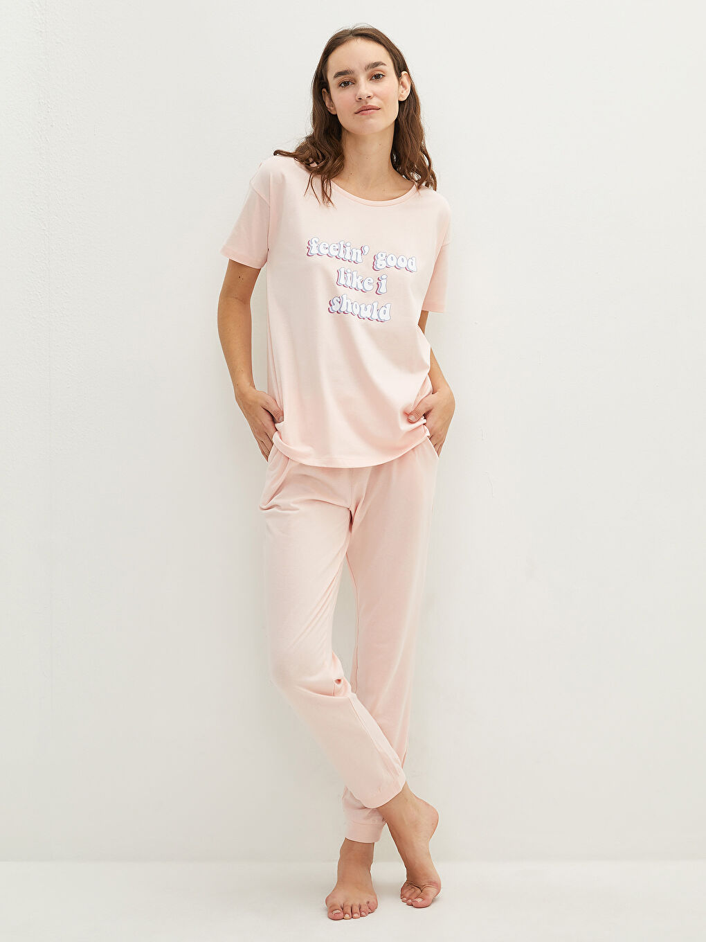 Crew Neck Printed Short Sleeve Women's Pyjama Set