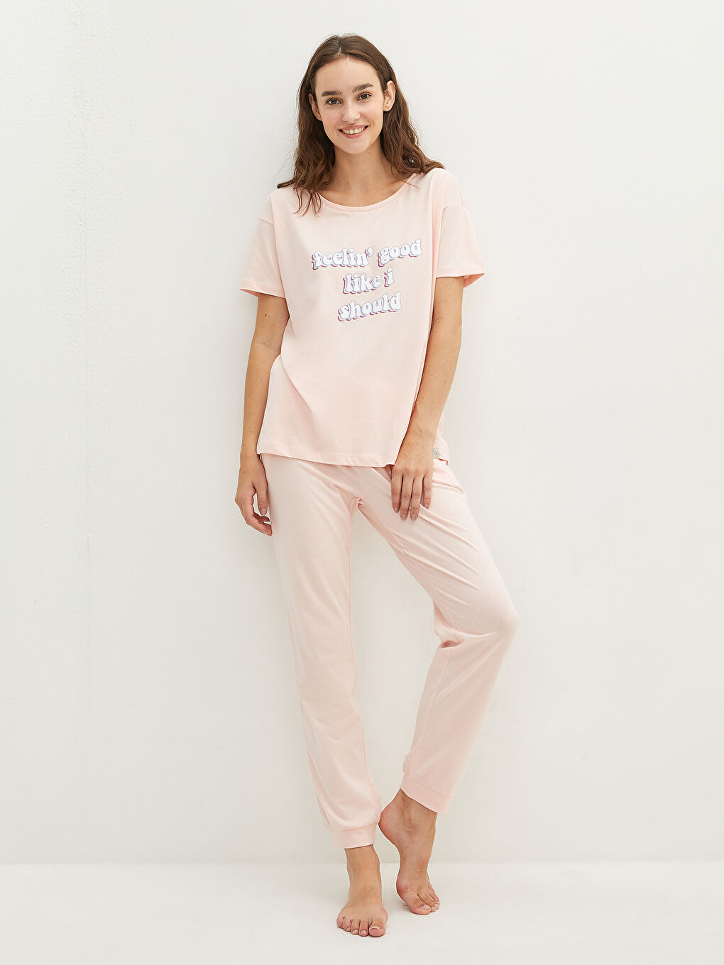 Crew Neck Printed Short Sleeve Women's Pyjama Set-1