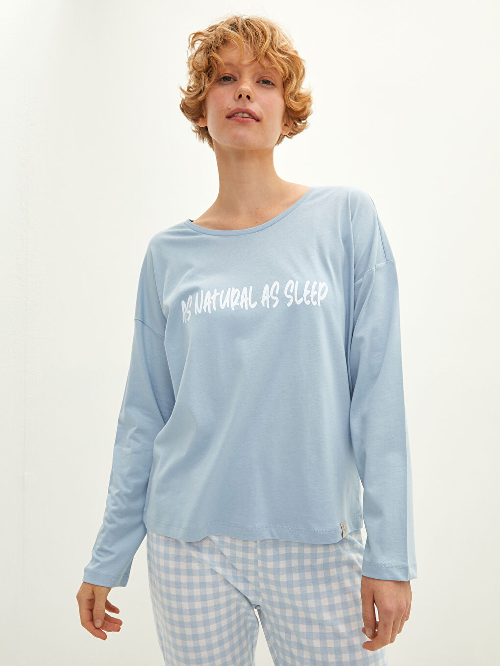 Mavi Bisiklet Yaka Baskılı Uzun Kollu Kadın Pijama Takımı-2