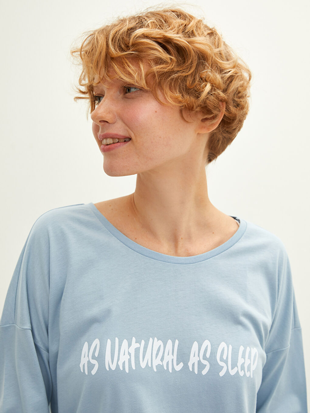 Mavi Bisiklet Yaka Baskılı Uzun Kollu Kadın Pijama Takımı-3