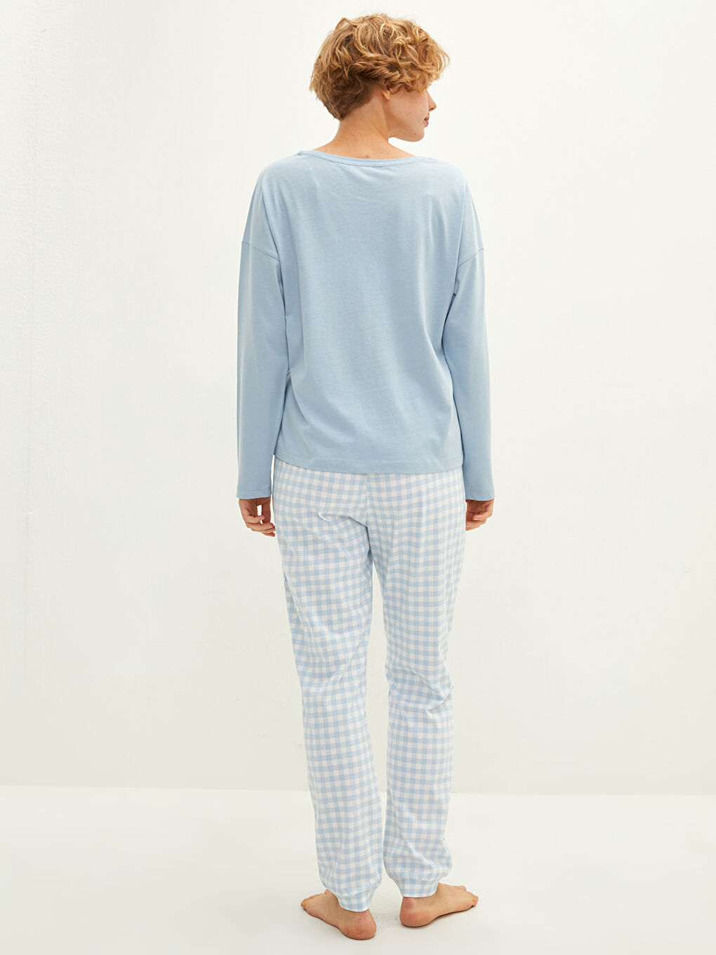 Mavi Bisiklet Yaka Baskılı Uzun Kollu Kadın Pijama Takımı-4