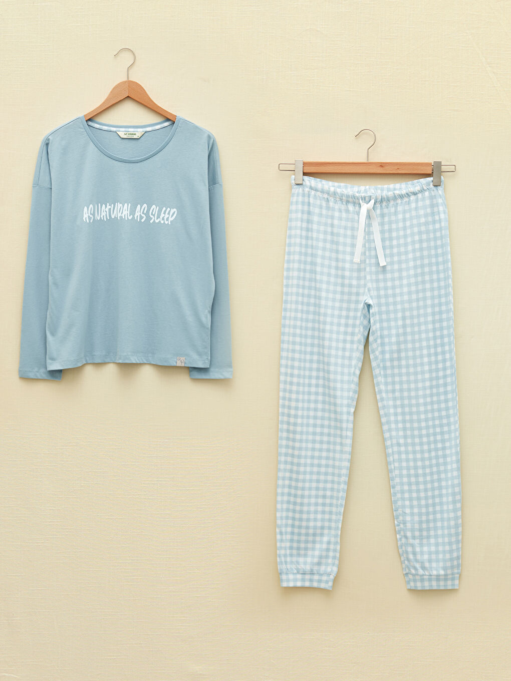 Mavi Bisiklet Yaka Baskılı Uzun Kollu Kadın Pijama Takımı-5