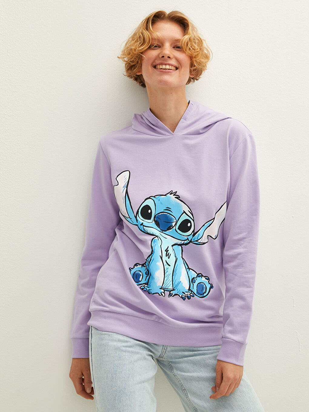 Lilo & Stitch Baskılı Uzun Kollu Kadın Hoodie Anne Kız Kombini