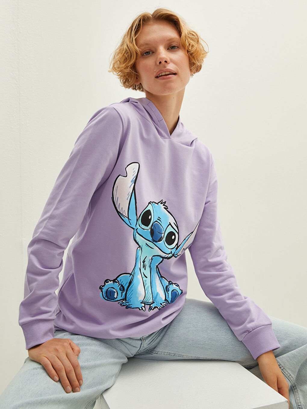 Lilo & Stitch Baskılı Uzun Kollu Kadın Hoodie Anne Kız Kombini-1