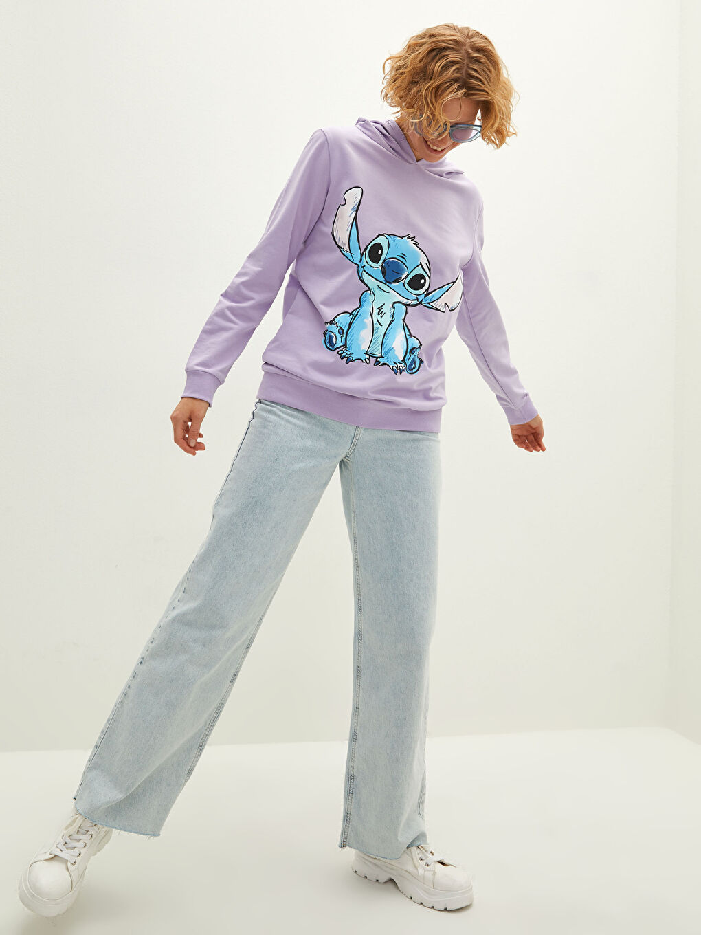 Lilo & Stitch Baskılı Uzun Kollu Kadın Hoodie Anne Kız Kombini-2