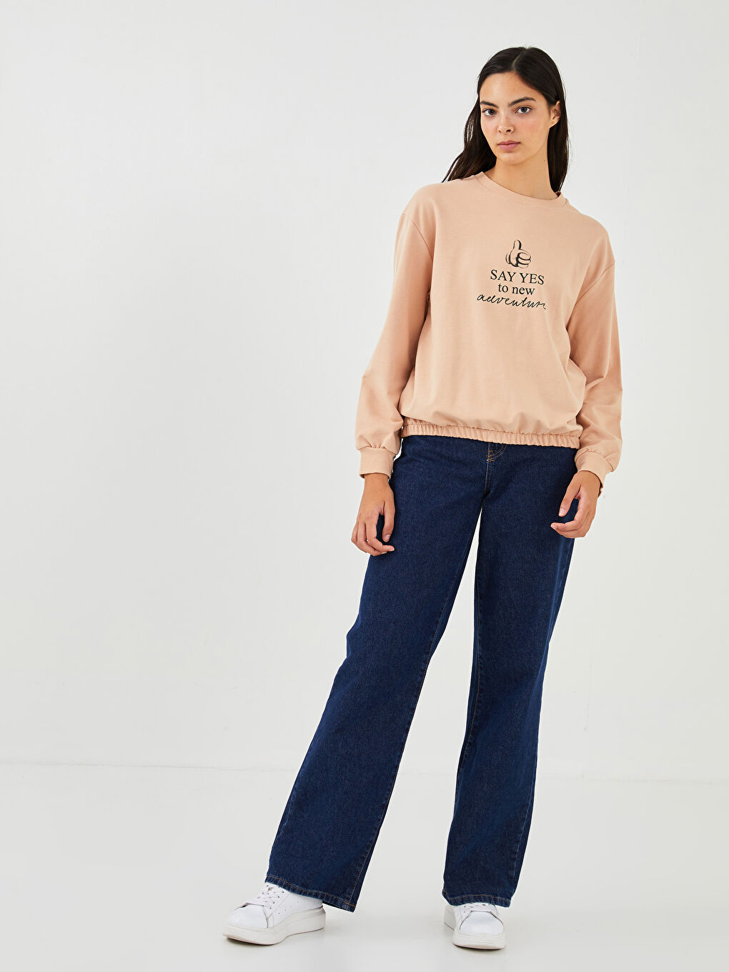 әйелдерге арналған дөңгелек жағалы микки маус принтті ұзын жең свитшот ана мен қыз үйлесімі-3