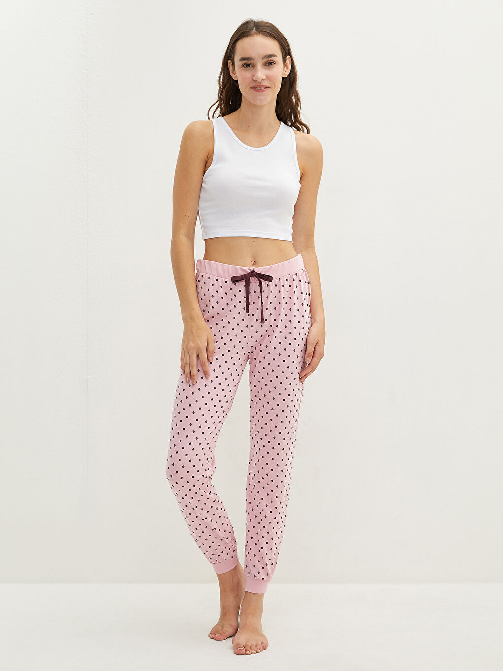 Elastic Waist Polka Dot Cotton Women's Pajama Bottom-2