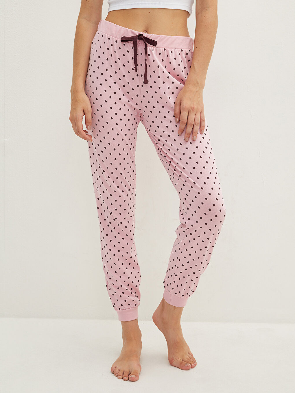 Elastic Waist Polka Dot Cotton Women's Pajama Bottom-3