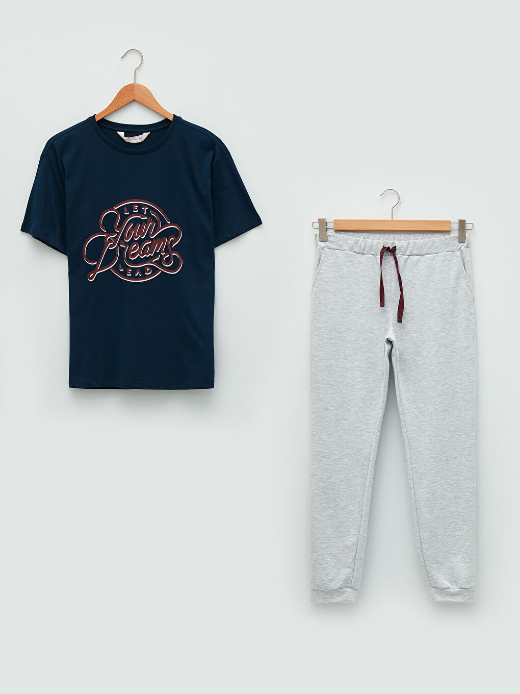 Gri Bisiklet Yaka Baskılı Kısa Kollu Kadın Pijama Takımı-5