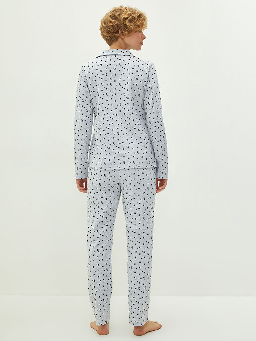 әйелдерге арналған минни маус принтті ұзын жең жағалы мойын пижама жинағы-4