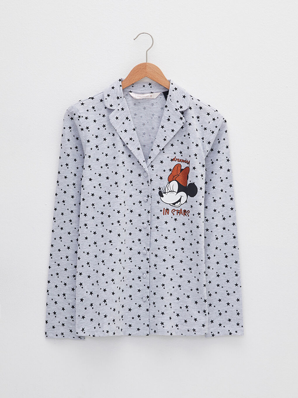 әйелдерге арналған минни маус принтті ұзын жең жағалы мойын пижама жинағы-6