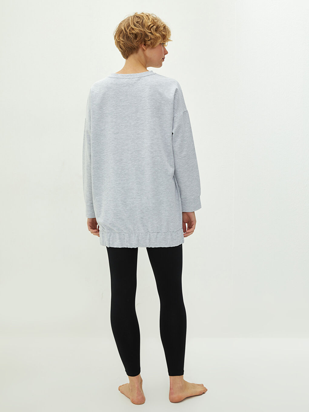 Siyah Bisiklet Yaka Minnie Mouse Baskılı Uzun Kollu Kadın Pijama Takımı-4