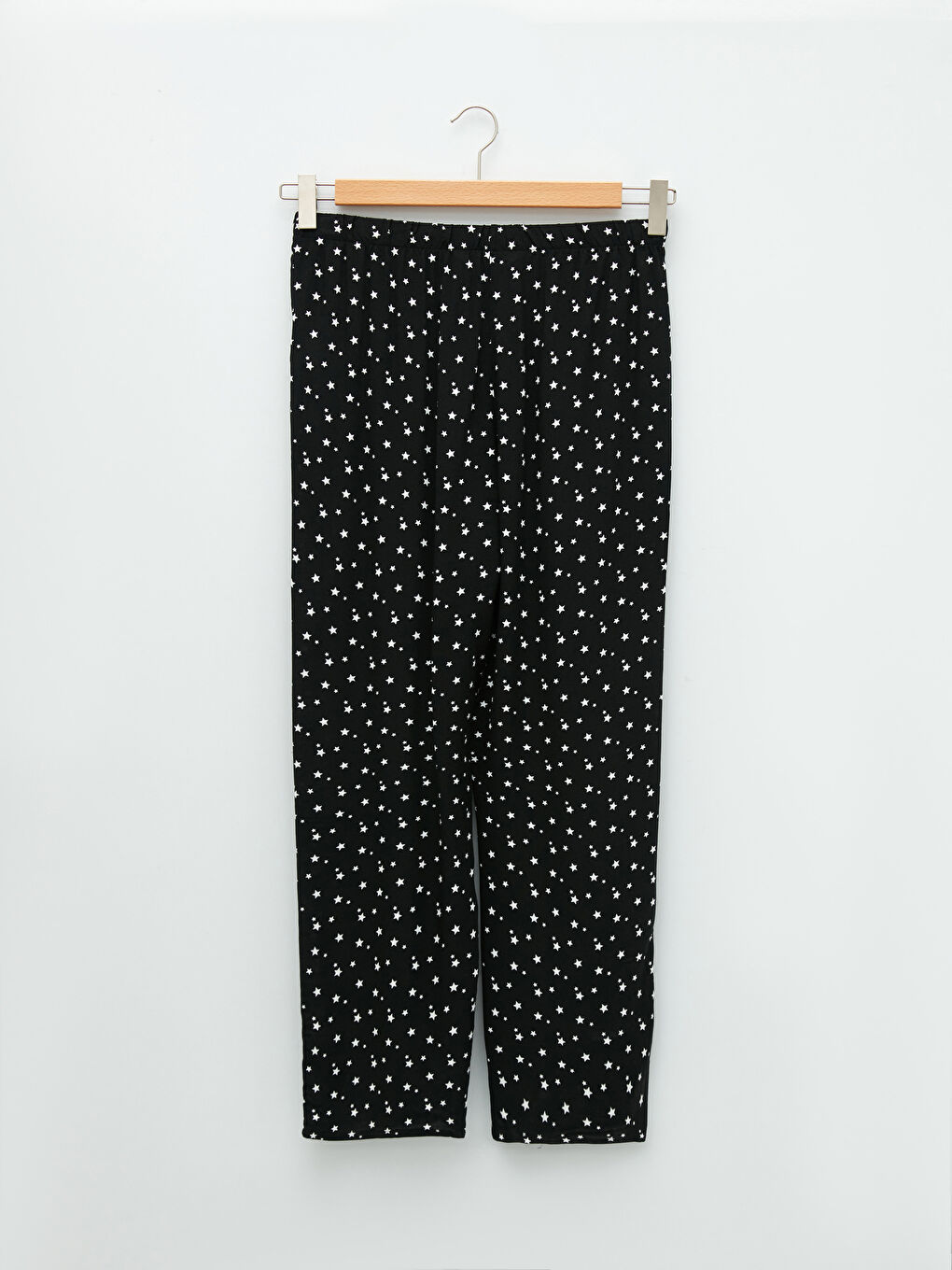 Siyah Gömlek Yaka Yıldız Baskılı Uzun Kollu Viskon Kadın Pijama Takımı-9