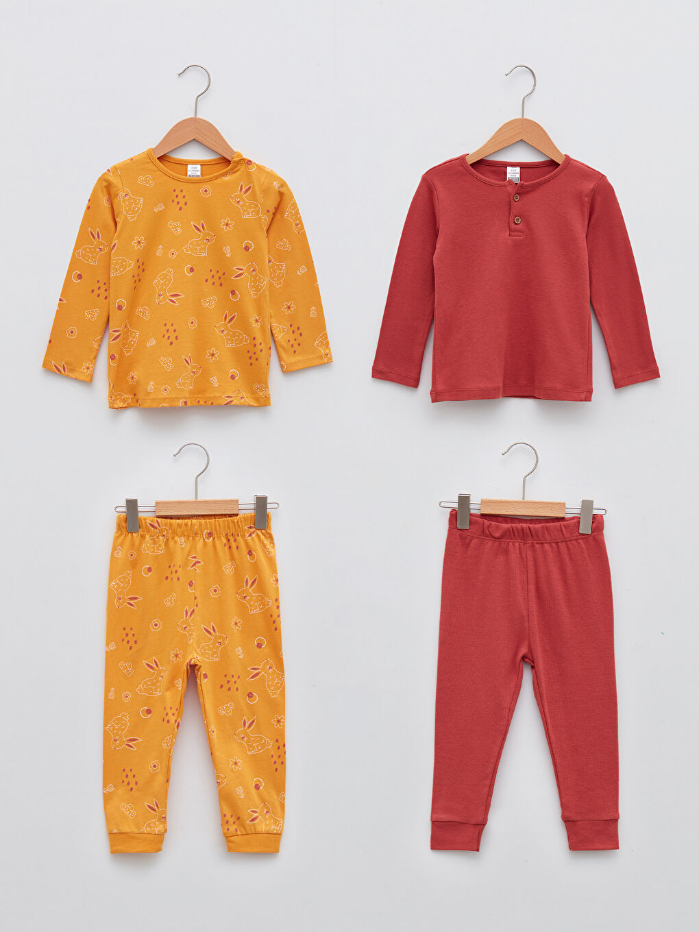 Kahverengi Bisiklet Yaka Uzun Kollu Pamuklu Kız Bebek 2'li Pijama Takımı