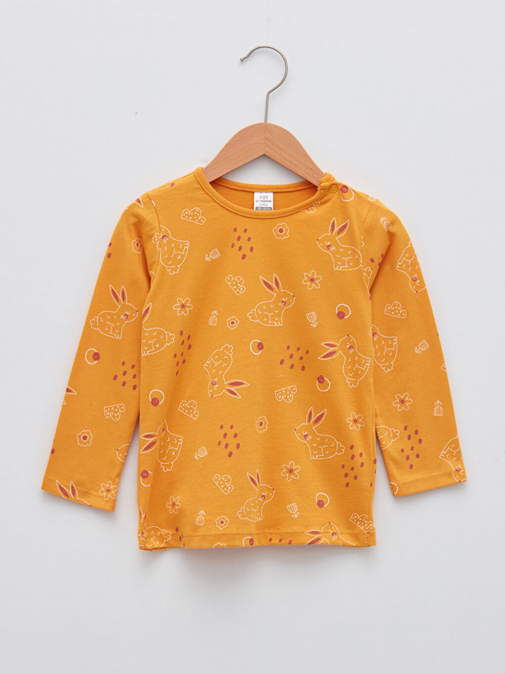 Kahverengi Bisiklet Yaka Uzun Kollu Pamuklu Kız Bebek 2'li Pijama Takımı-5