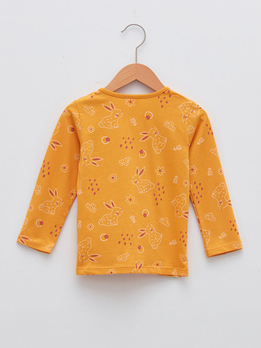 Kahverengi Bisiklet Yaka Uzun Kollu Pamuklu Kız Bebek 2'li Pijama Takımı-6