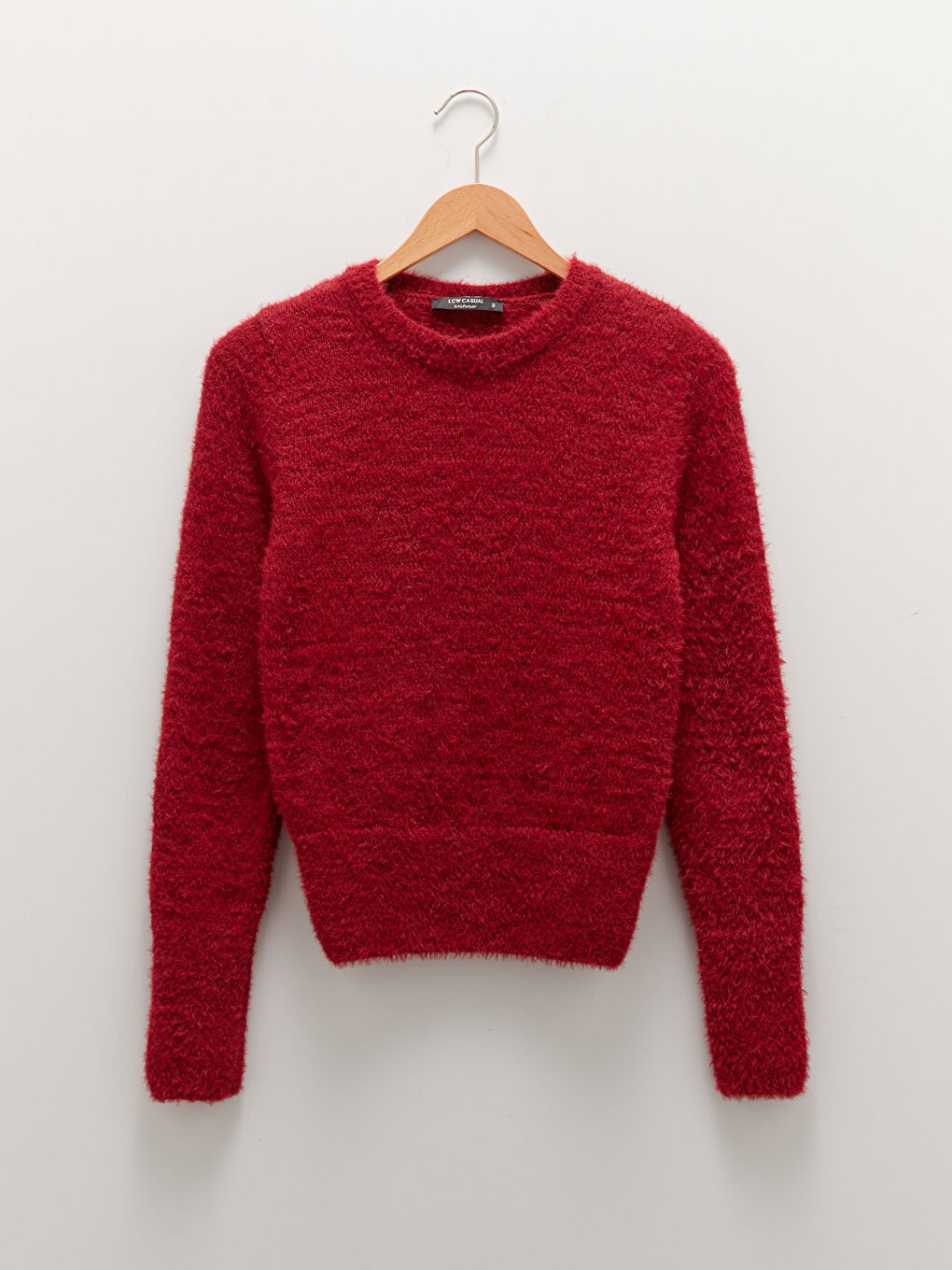 Bordo Bisiklet Yaka Düz Uzun Kollu Kadın Triko Kazak-5