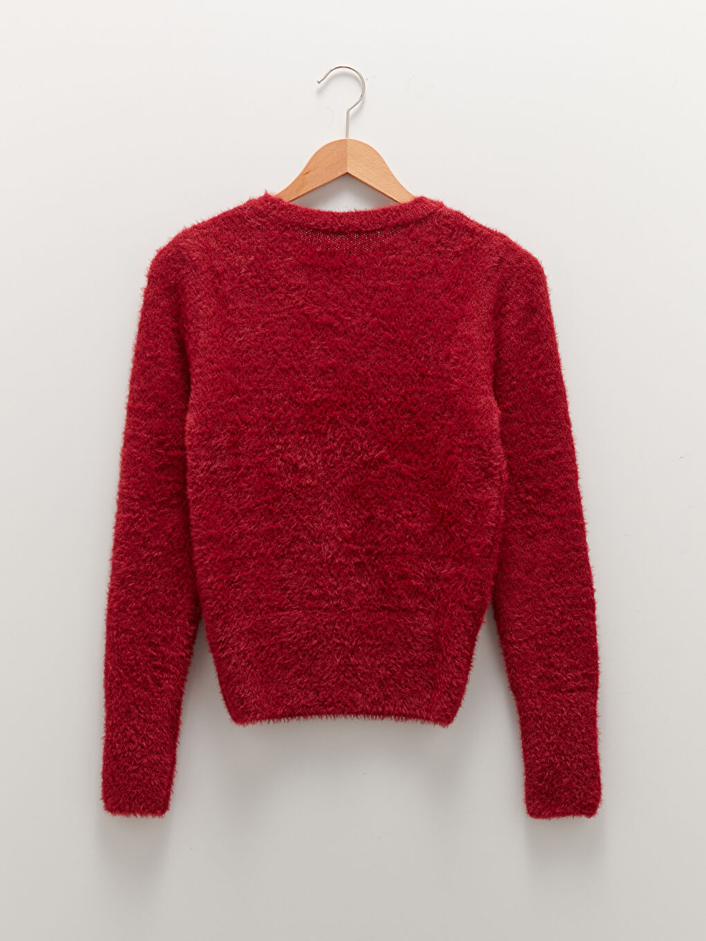 Bordo Bisiklet Yaka Düz Uzun Kollu Kadın Triko Kazak-6