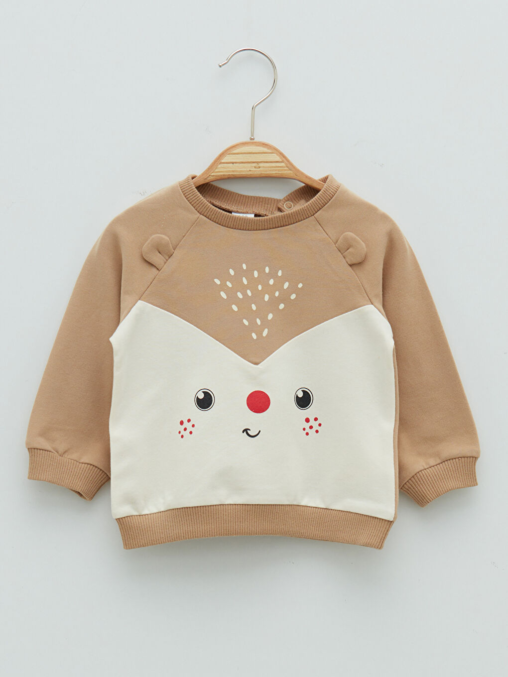 Kahverengi Bisiklet Yaka Uzun Kollu Baskılı Pamuklu Erkek Bebek Sweatshirt ve Pantolon 2'li Takım-1