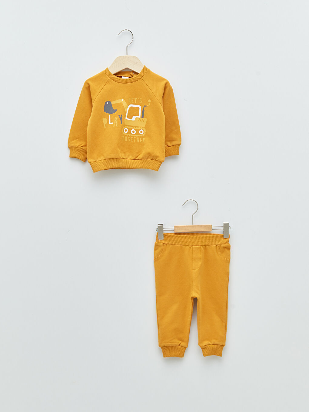 Sarı Bisiklet Yaka Uzun Kollu Erkek Bebek Sweatshirt ve Jogger Pantolon 2'li Takım