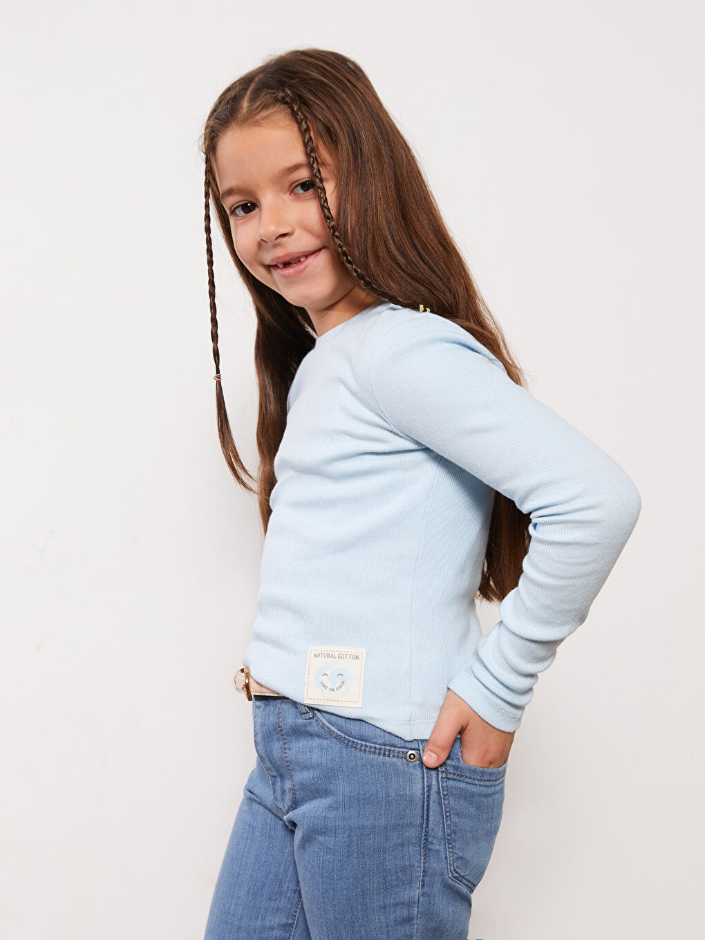 Crew Neck Long Sleeve Girls' T-Shirt-1