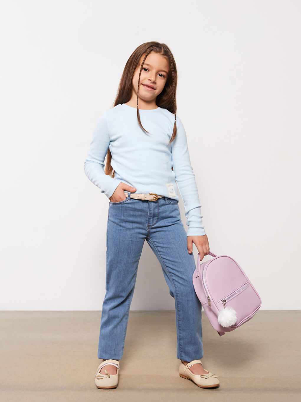 Crew Neck Long Sleeve Girls' T-Shirt-2