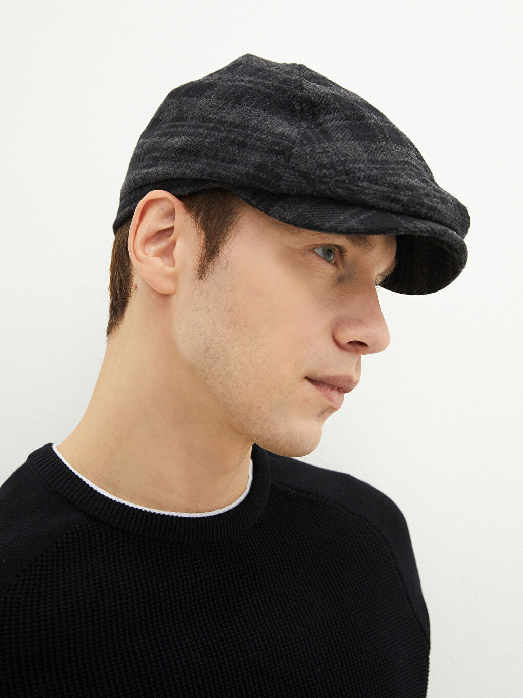 Siyah Ekose Erkek Kasket Şapka